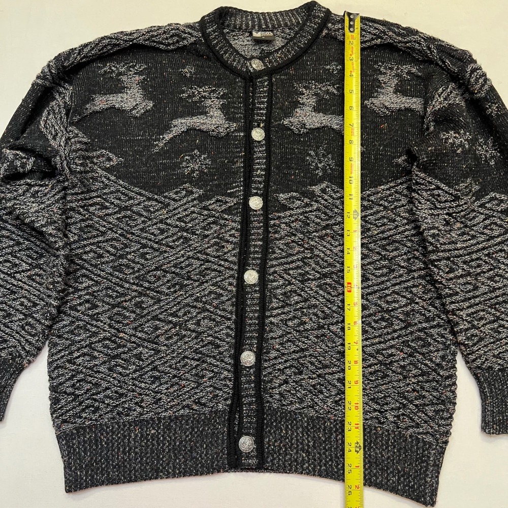 Dale of Norway Black Gray Pure New Wool Nordic Reindeer Cardigan Sweater Size M - Picture 4 of 7